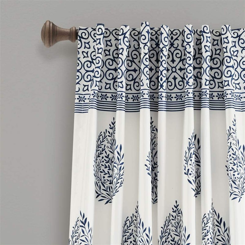 Lush Decor Teardrop Leaf Curtains Light Filtering Window Panel Set for Living, Dining, Bedroom (Pair), 95â€ x 52â€, Navy - Image 5
